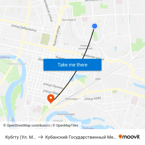 Кубгту (Ул. Московская) to Кубанский Государственный Медицинский Университет map