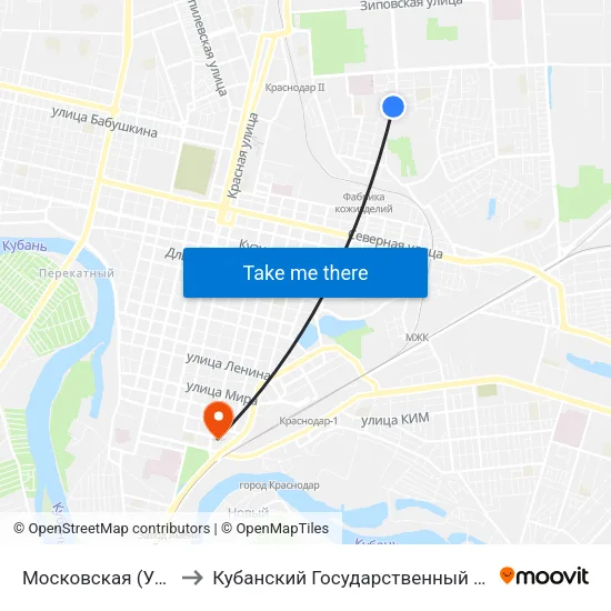 Московская (Ул. Островского) to Кубанский Государственный Медицинский Университет map