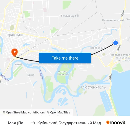 1 Мая (Пашковский) to Кубанский Государственный Медицинский Университет map