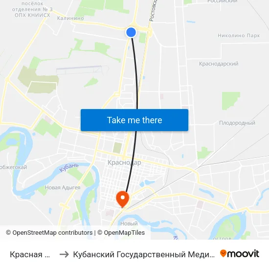 Красная Площадь to Кубанский Государственный Медицинский Университет map