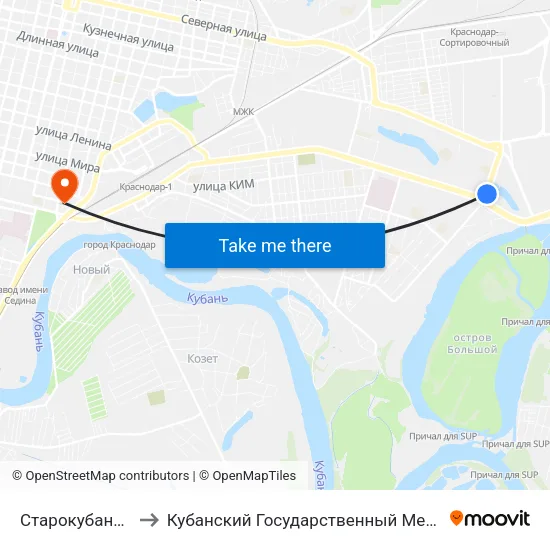 Старокубанская Улица to Кубанский Государственный Медицинский Университет map