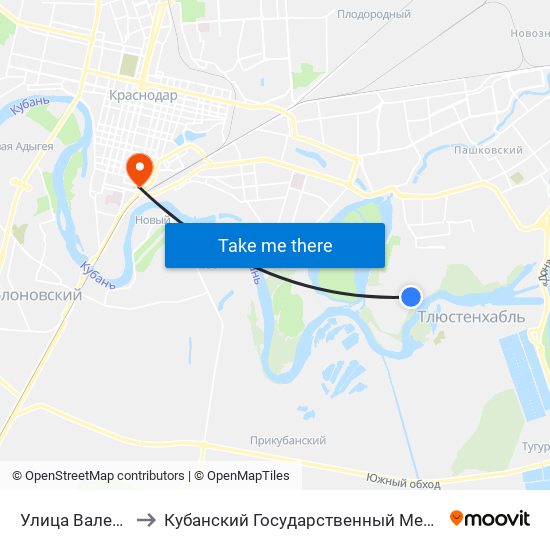 Улица Валерия Гассия to Кубанский Государственный Медицинский Университет map