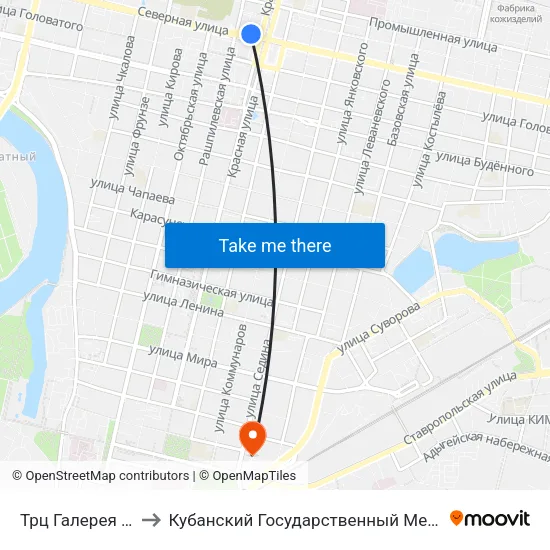 Трц Галерея Краснодар to Кубанский Государственный Медицинский Университет map