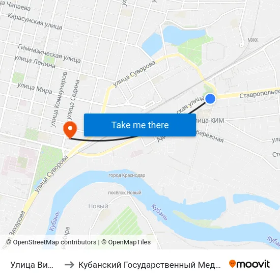 Улица Вишняковой to Кубанский Государственный Медицинский Университет map