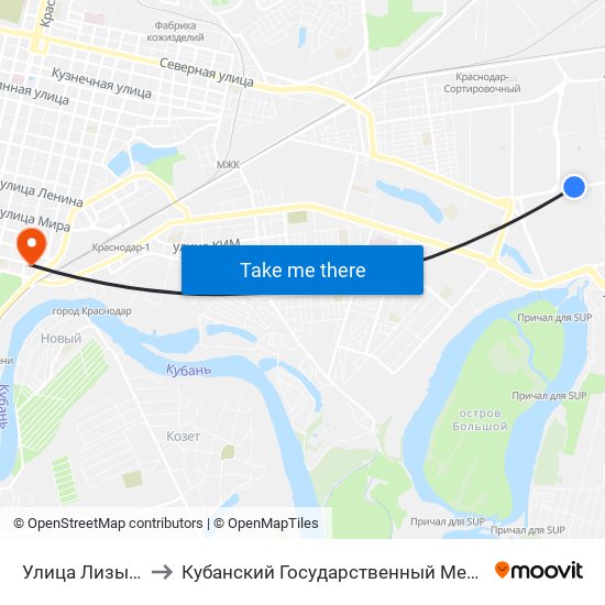 Улица Лизы Чайкиной to Кубанский Государственный Медицинский Университет map