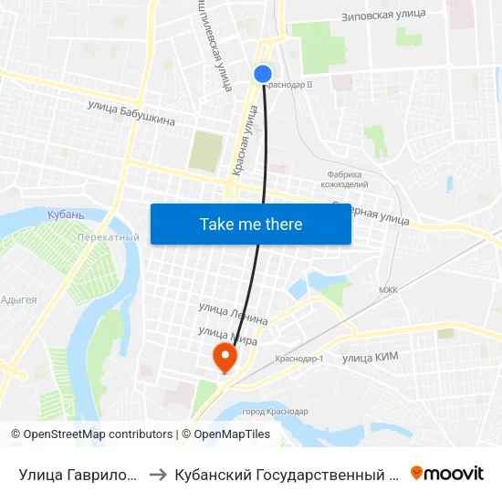 Улица Гаврилова(Краснодар2) to Кубанский Государственный Медицинский Университет map