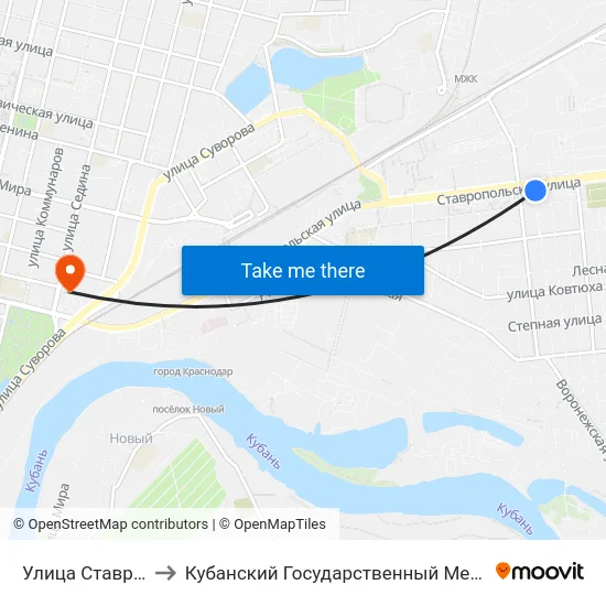Улица Ставропольская to Кубанский Государственный Медицинский Университет map