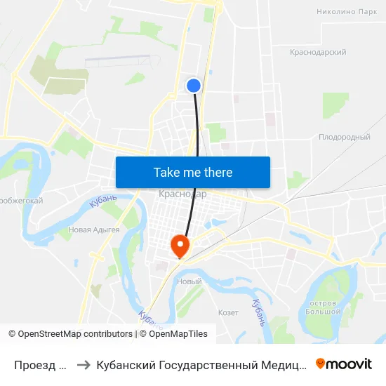 Проезд Репина to Кубанский Государственный Медицинский Университет map
