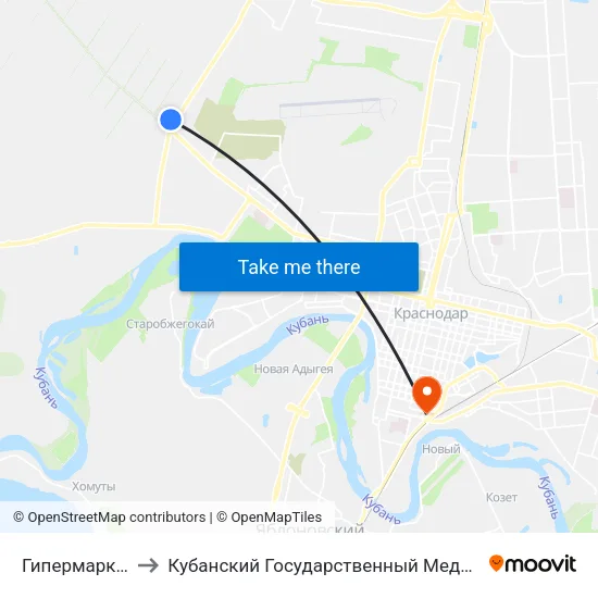 Гипермаркет Лента to Кубанский Государственный Медицинский Университет map