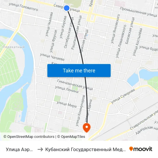 Улица Аэродромная to Кубанский Государственный Медицинский Университет map