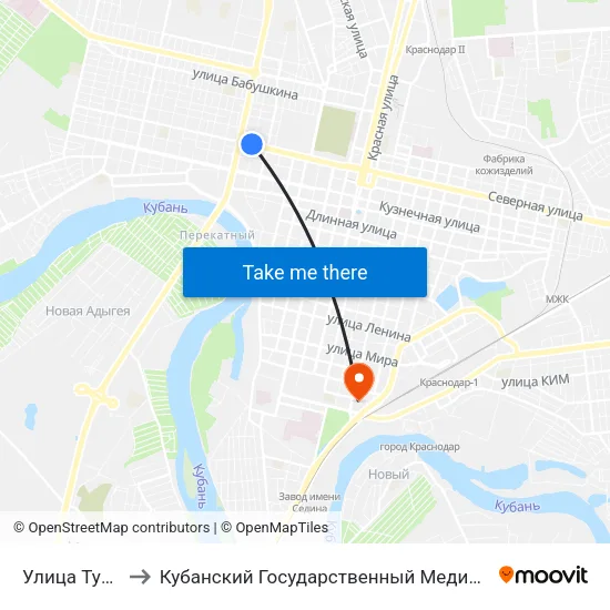Улица Тургенева to Кубанский Государственный Медицинский Университет map