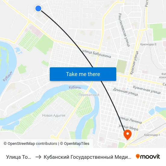 Улица Толбухина to Кубанский Государственный Медицинский Университет map
