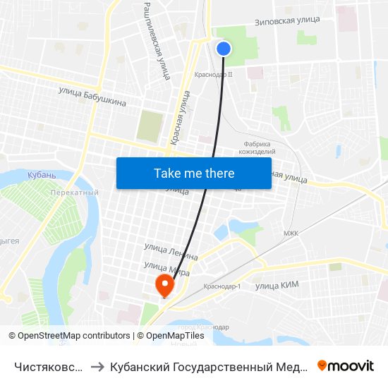 Чистяковская Роща to Кубанский Государственный Медицинский Университет map