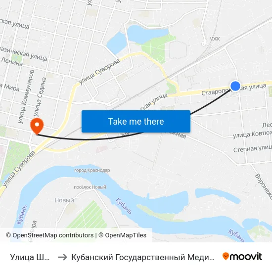 Улица Шевченко to Кубанский Государственный Медицинский Университет map