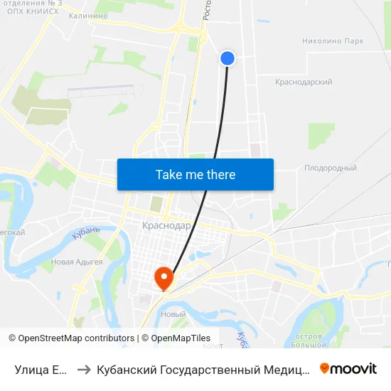 Улица Есенина to Кубанский Государственный Медицинский Университет map