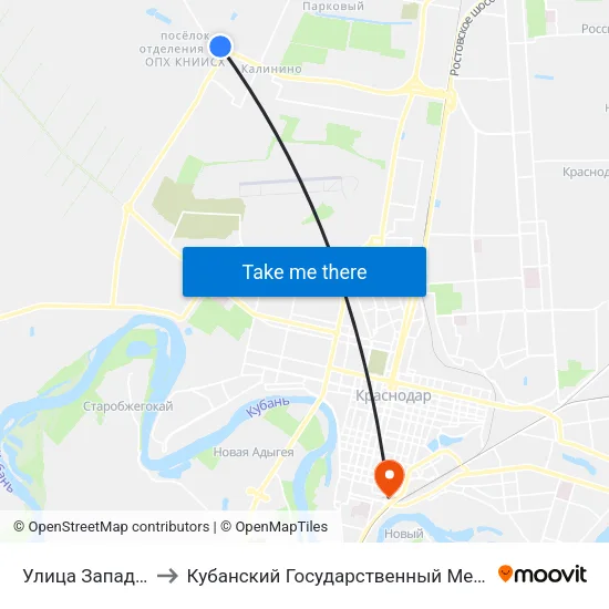 Улица Западный Обход to Кубанский Государственный Медицинский Университет map