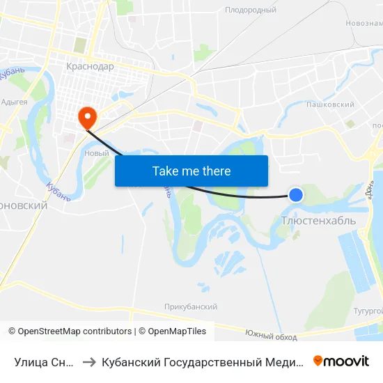Улица Снесарева to Кубанский Государственный Медицинский Университет map
