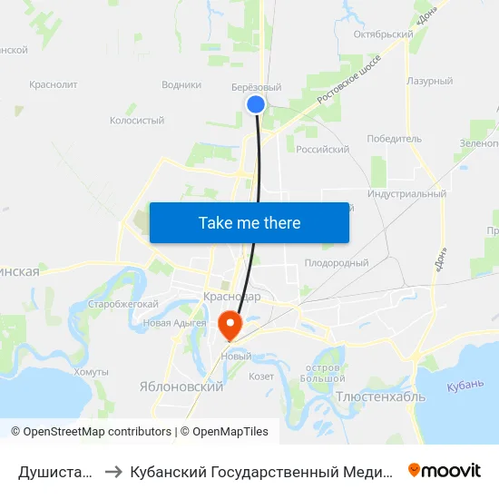 Душистая Улица to Кубанский Государственный Медицинский Университет map