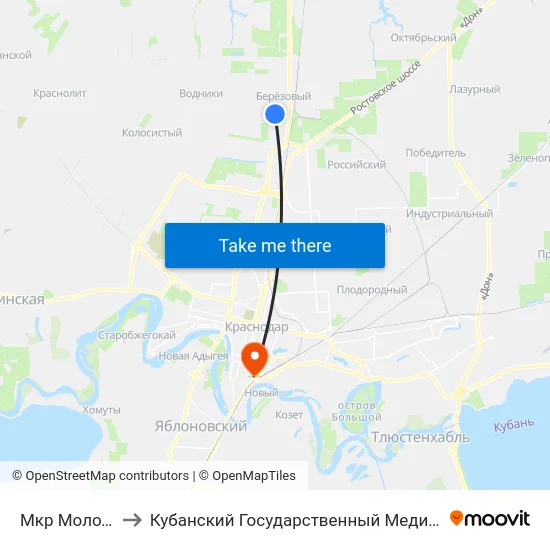 Мкр Молодежный to Кубанский Государственный Медицинский Университет map