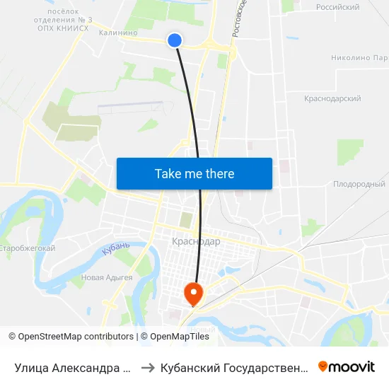 Улица Александра Покрышкина, 13 Корпус 1 to Кубанский Государственный Медицинский Университет map