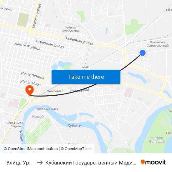 Улица Уральская to Кубанский Государственный Медицинский Университет map