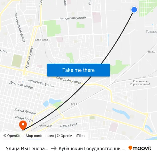 Улица Им Генерала Трошева Г.Н, 33 to Кубанский Государственный Медицинский Университет map