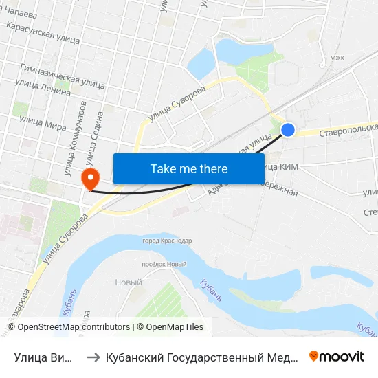 Улица Вишняковой to Кубанский Государственный Медицинский Университет map
