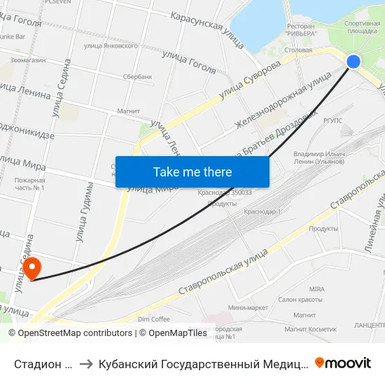 Стадион Кубань to Кубанский Государственный Медицинский Университет map