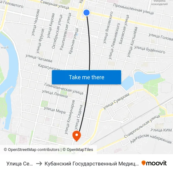 Улица Северная to Кубанский Государственный Медицинский Университет map