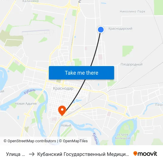 Улица 1 Мая to Кубанский Государственный Медицинский Университет map