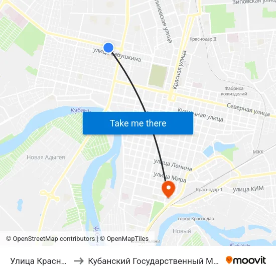 Улица Красных Партизан to Кубанский Государственный Медицинский Университет map