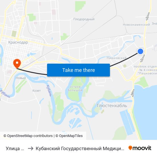 Улица 1 Мая to Кубанский Государственный Медицинский Университет map