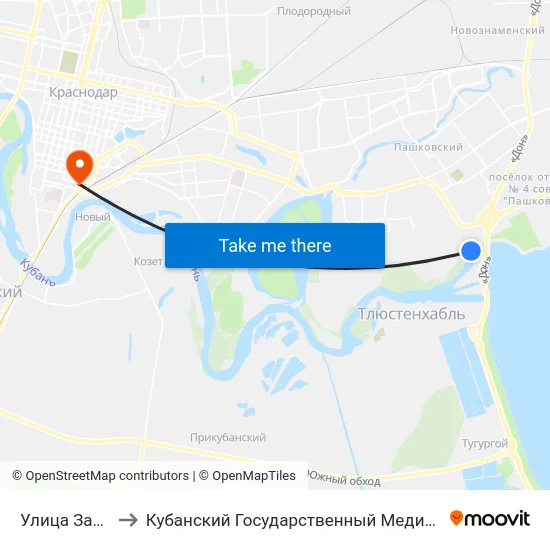 Улица Заводская to Кубанский Государственный Медицинский Университет map