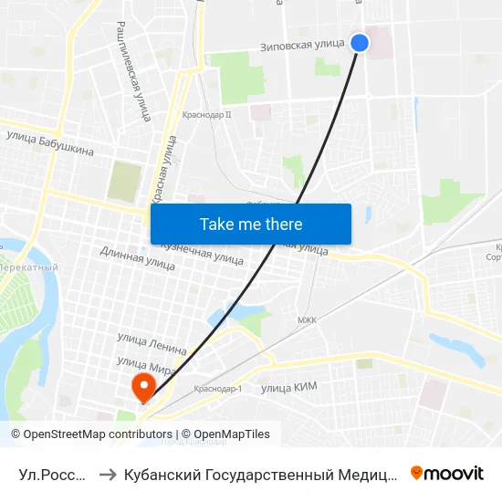 Ул.Российская to Кубанский Государственный Медицинский Университет map