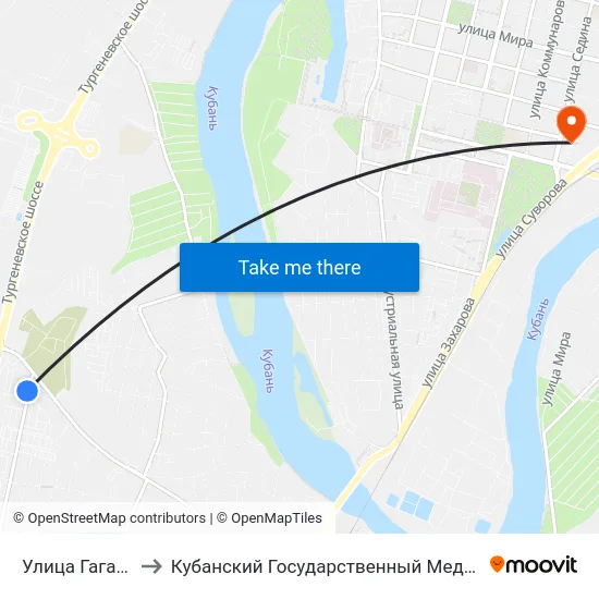 Улица Гагарина, 192 to Кубанский Государственный Медицинский Университет map