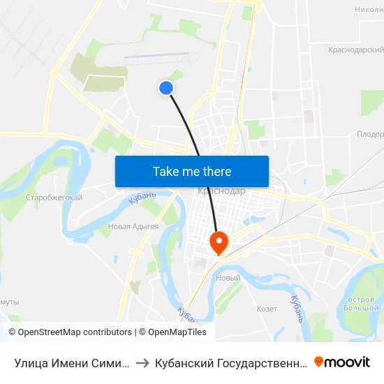 Улица Имени Симиренко, Дом 37 Корпус 1 to Кубанский Государственный Медицинский Университет map