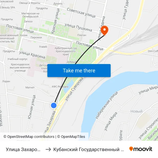 Улица Захарова, 31 Корпус 1 to Кубанский Государственный Медицинский Университет map