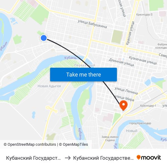 Кубанский Государственный Аграрный Университет to Кубанский Государственный Медицинский Университет map