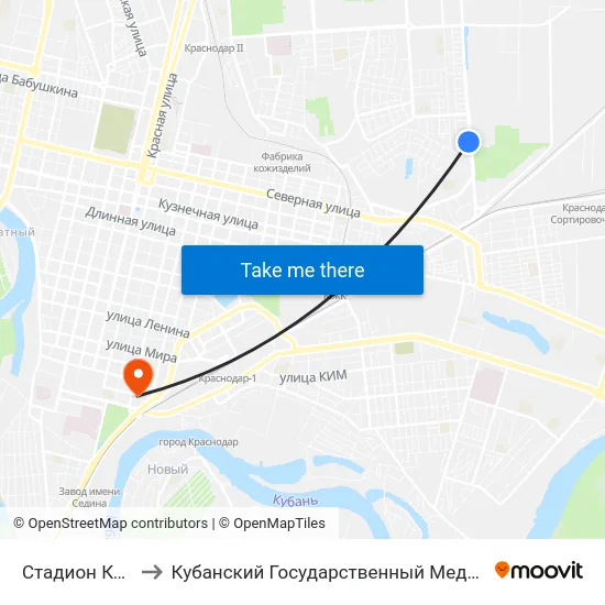 Стадион Краснодар to Кубанский Государственный Медицинский Университет map