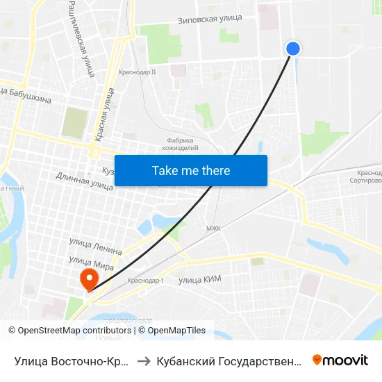 Улица Восточно-Кругликовская, 43 Корпус 1 to Кубанский Государственный Медицинский Университет map