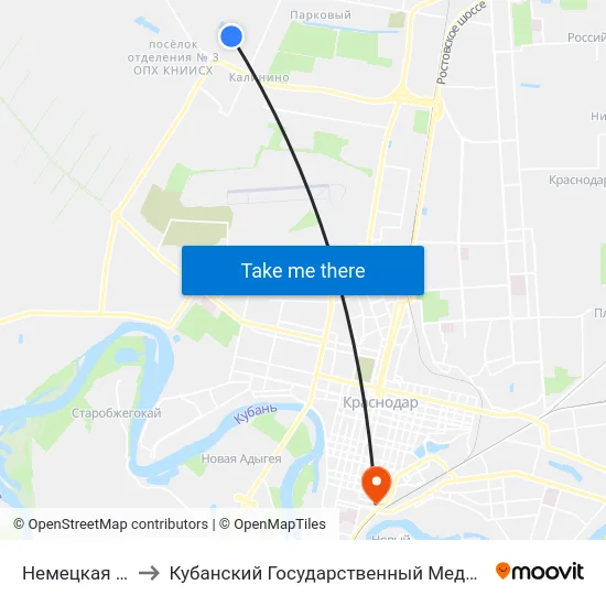 Немецкая Деревня to Кубанский Государственный Медицинский Университет map