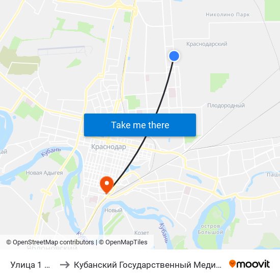 Улица 1 Мая, 392 to Кубанский Государственный Медицинский Университет map