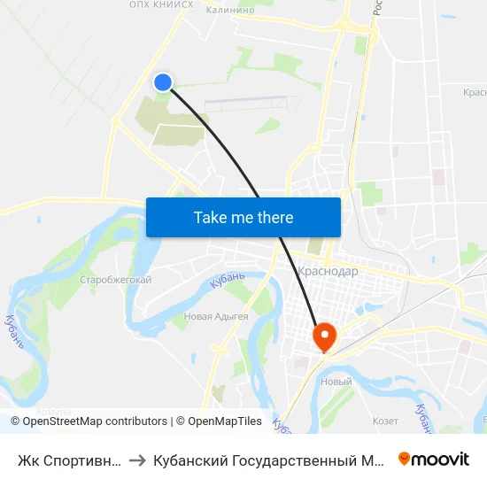 Жк Спортивная Деревня to Кубанский Государственный Медицинский Университет map