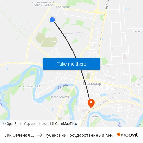 Жк Зеленая Территория to Кубанский Государственный Медицинский Университет map
