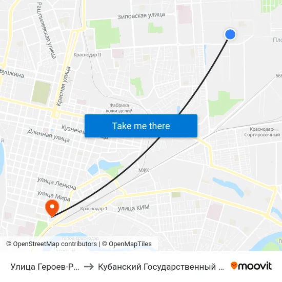 Улица Героев-Разведчиков, 24 to Кубанский Государственный Медицинский Университет map