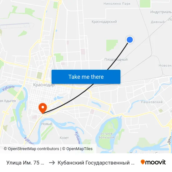 Улица Им. 75 Летия Победы to Кубанский Государственный Медицинский Университет map