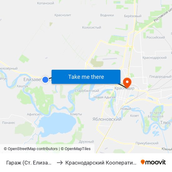 Гараж (Ст. Елизаветинская) to Краснодарский Кооперативный Институт map