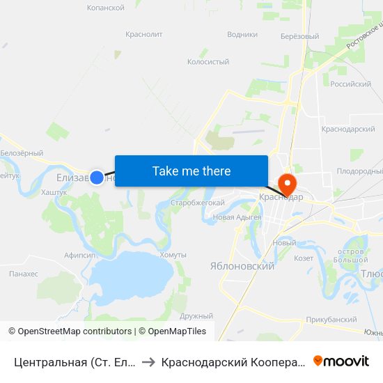 Центральная (Ст. Елизаветинская) to Краснодарский Кооперативный Институт map