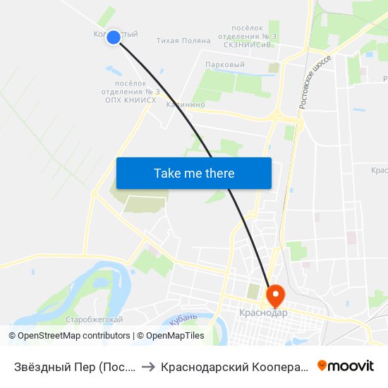 Звёздный Пер (Пос. Колосистый) to Краснодарский Кооперативный Институт map