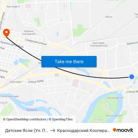 Детские Ясли (Ул. Первомайская) to Краснодарский Кооперативный Институт map